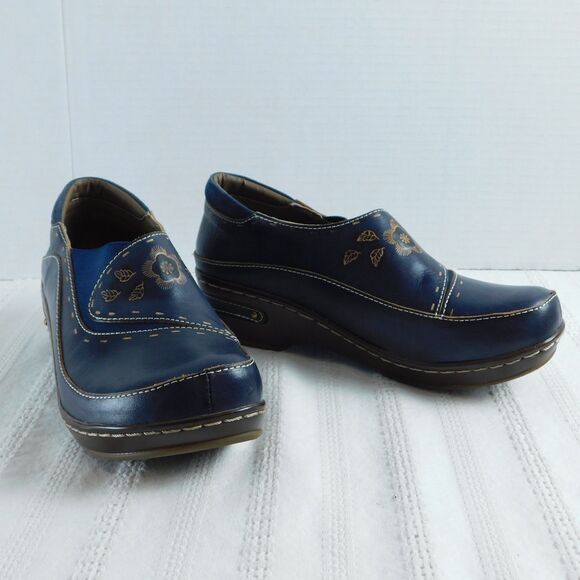 Spring Step L'Artiste Burbank Leather Shoes Embossed Women 38 (7.5) Blue EUC! - Picture 9 of 14